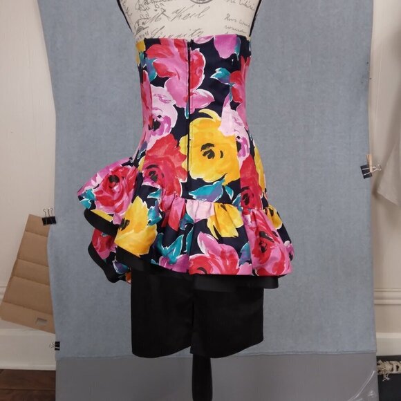 Lillie Rubin | 80's Bold Floral Strapless Party Dress | Size 10 - Picture 7 of 14